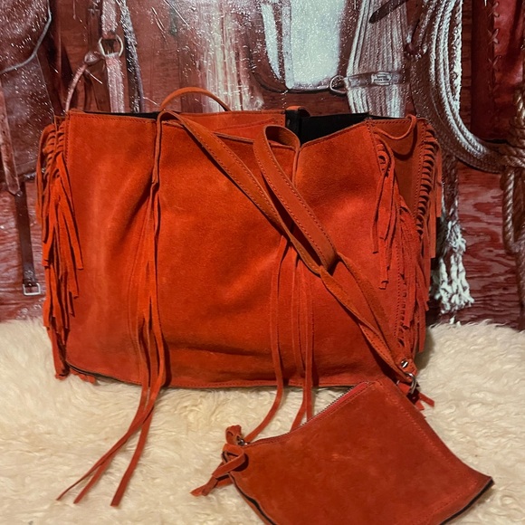 Zara thick suede fringe bag & pouch - Picture 7 of 13